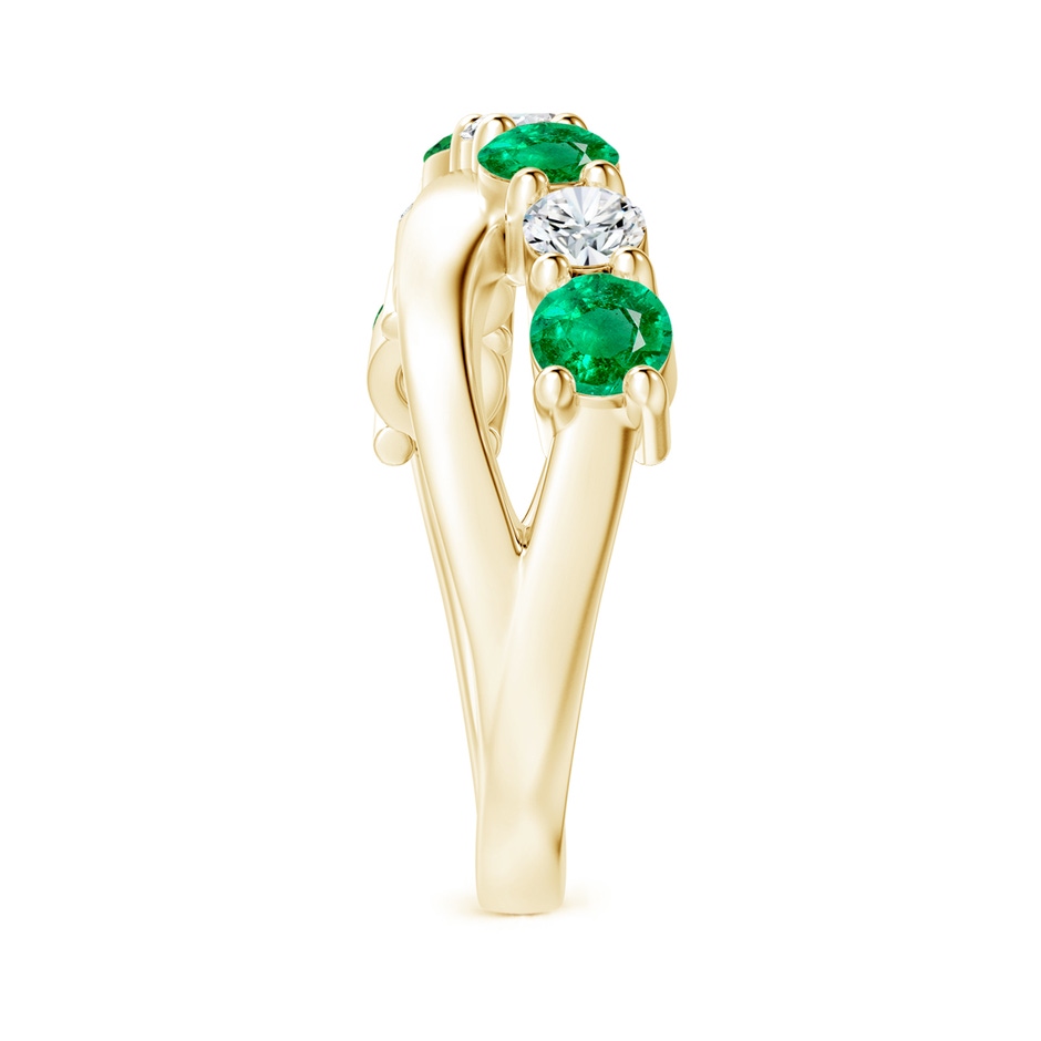 4mm AAA Round Emerald and Diamond Crossover Ring in Yellow Gold side 299