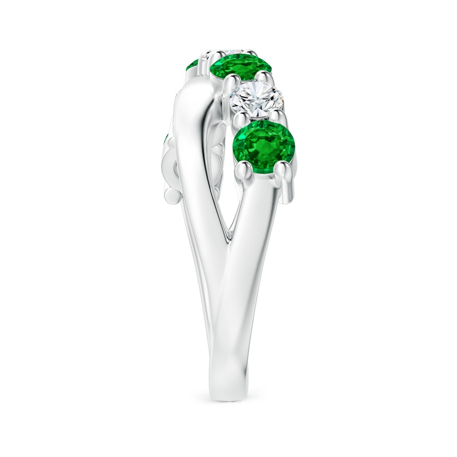 4mm AAAA Round Emerald and Diamond Crossover Ring in P950 Platinum side 299