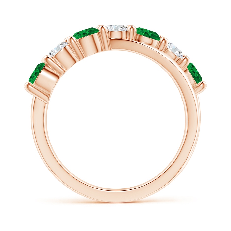4mm AAAA Round Emerald and Diamond Crossover Ring in Rose Gold side 199