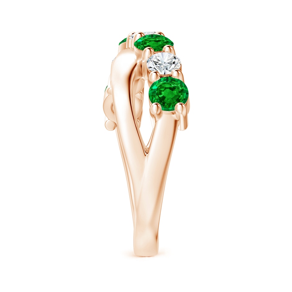 4mm AAAA Round Emerald and Diamond Crossover Ring in Rose Gold side 299