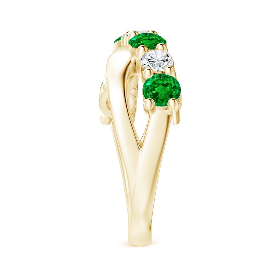 4mm AAAA Round Emerald and Diamond Crossover Ring in Yellow Gold side 299