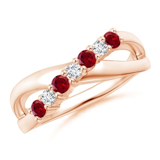 2.5mm AAAA Round Garnet and Diamond Crossover Ring in Rose Gold