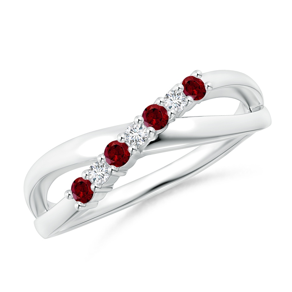 2mm AAA Round Garnet and Diamond Crossover Ring in White Gold 