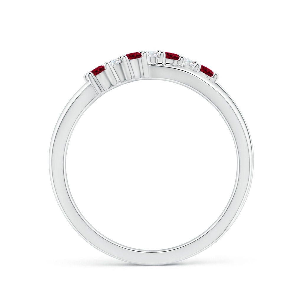 2mm AAA Round Garnet and Diamond Crossover Ring in White Gold Side 1