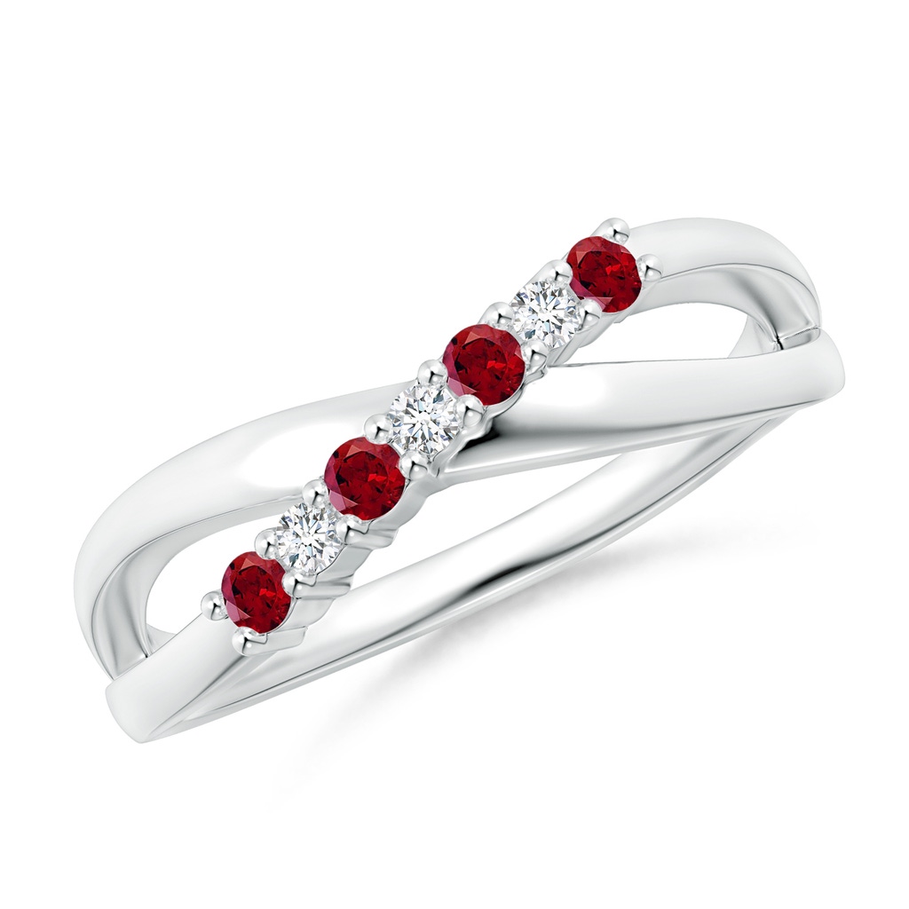 2mm AAAA Round Garnet and Diamond Crossover Ring in P950 Platinum
