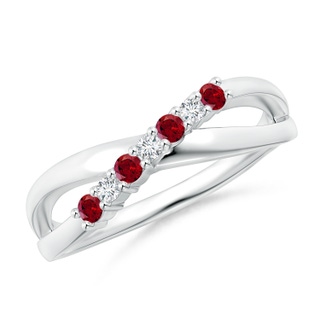 2mm AAAA Round Garnet and Diamond Crossover Ring in White Gold