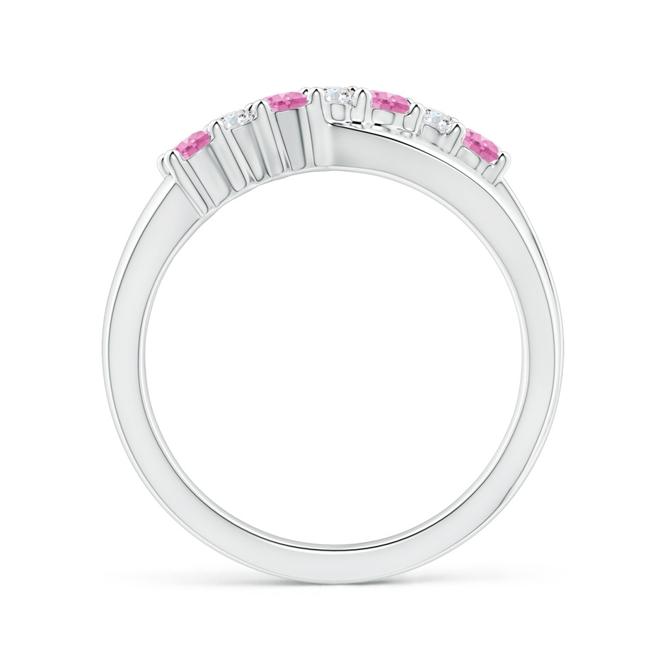 2.5mm A Round Pink Sapphire and Diamond Crossover Ring in White Gold side 1