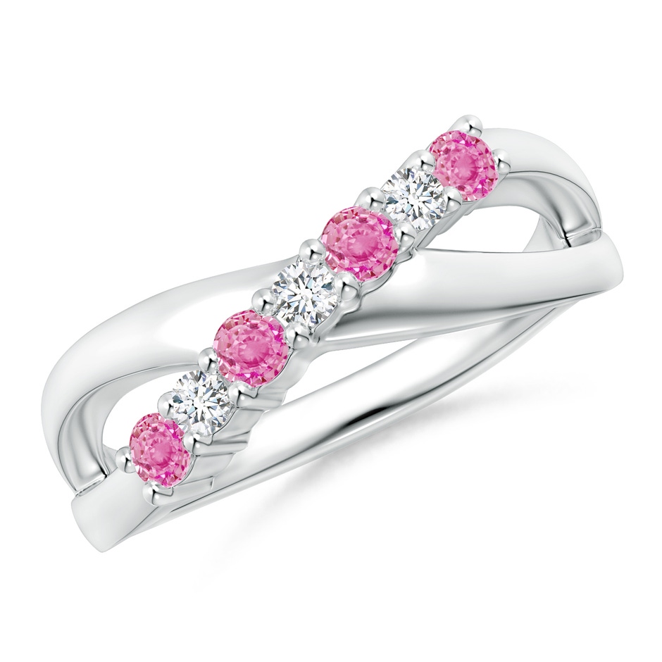2.5mm AA Round Pink Sapphire and Diamond Crossover Ring in White Gold 