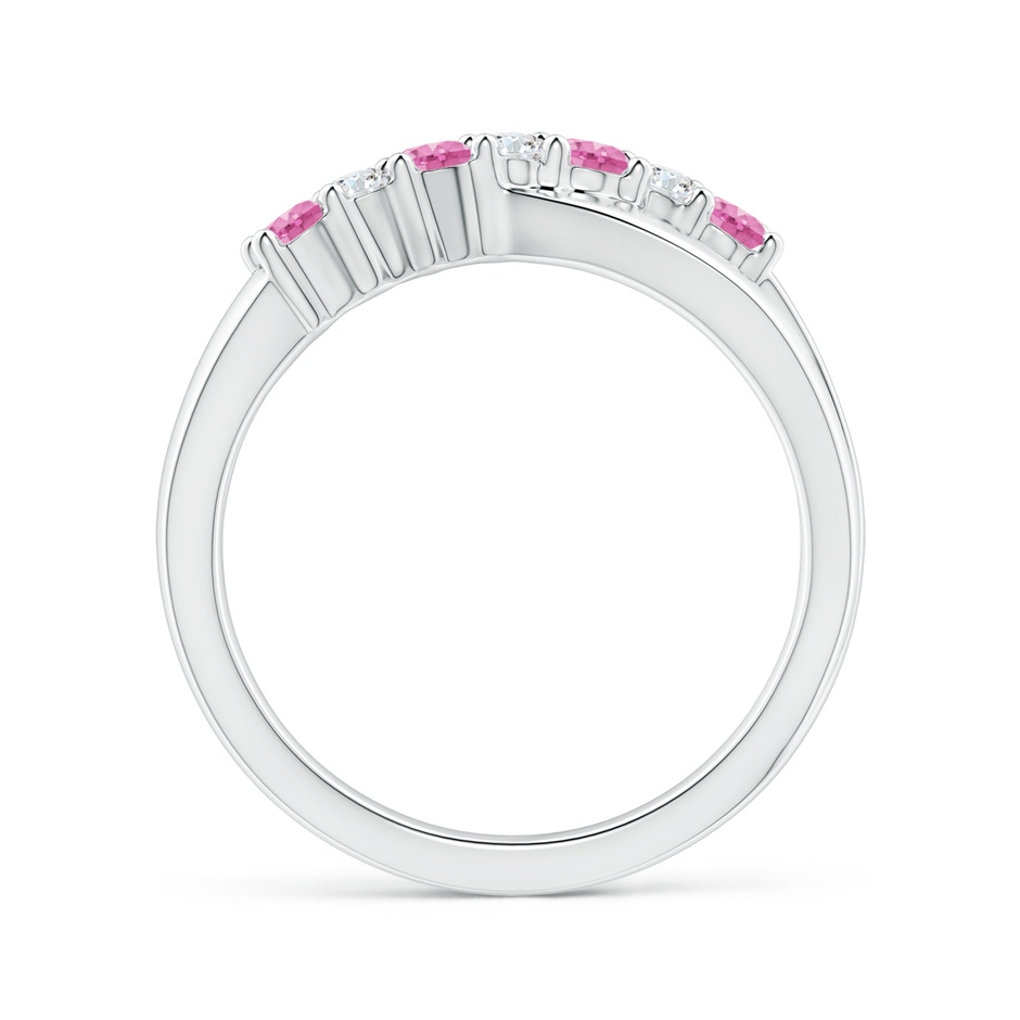 2.5mm AA Round Pink Sapphire and Diamond Crossover Ring in White Gold side 1