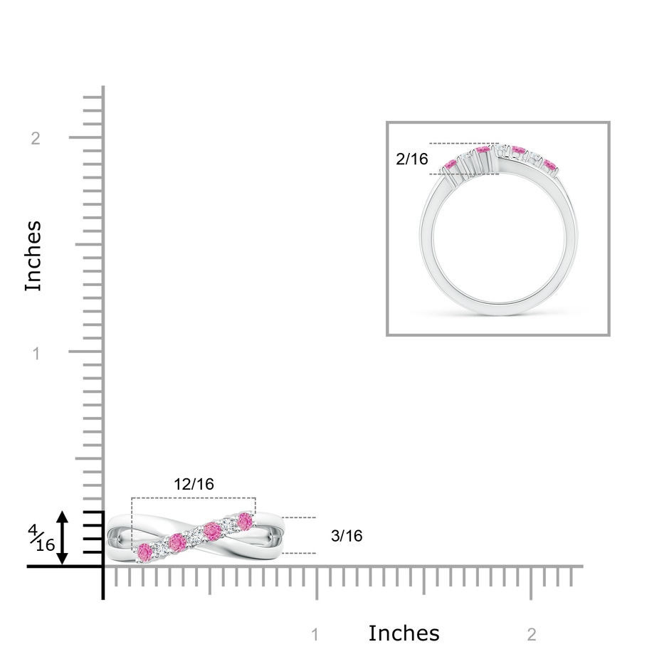 2.5mm AA Round Pink Sapphire and Diamond Crossover Ring in White Gold ruler