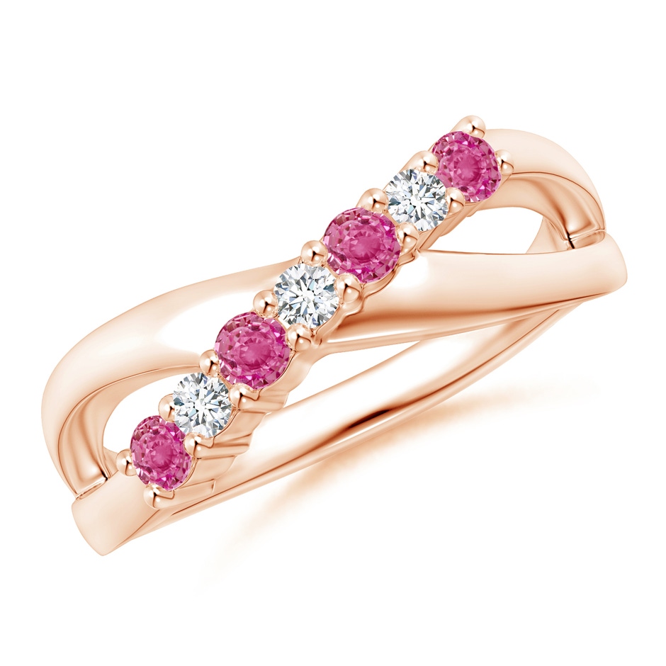 2.5mm AAA Round Pink Sapphire and Diamond Crossover Ring in Rose Gold 