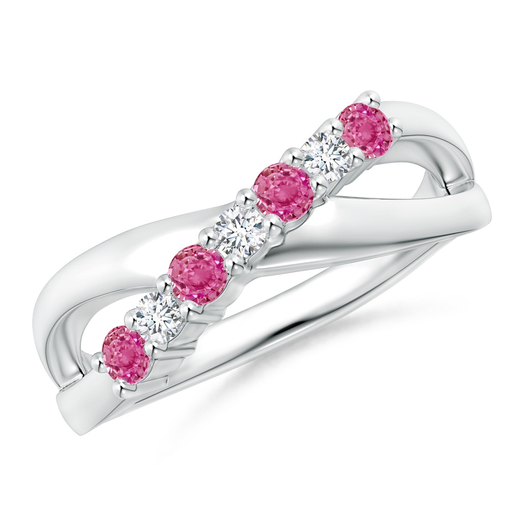 2.5mm AAA Round Pink Sapphire and Diamond Crossover Ring in White Gold