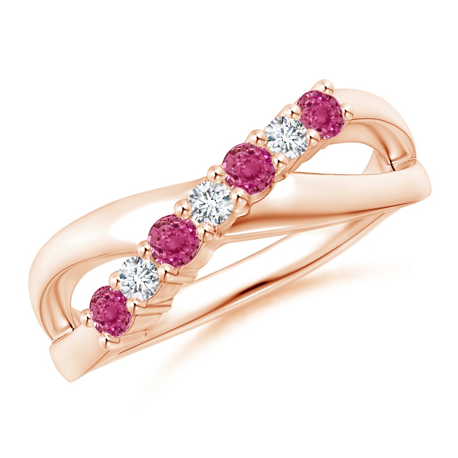 2.5mm AAAA Round Pink Sapphire and Diamond Crossover Ring in Rose Gold 