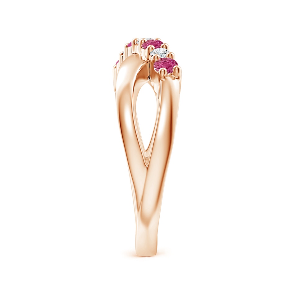 2.5mm AAAA Round Pink Sapphire and Diamond Crossover Ring in Rose Gold side 2