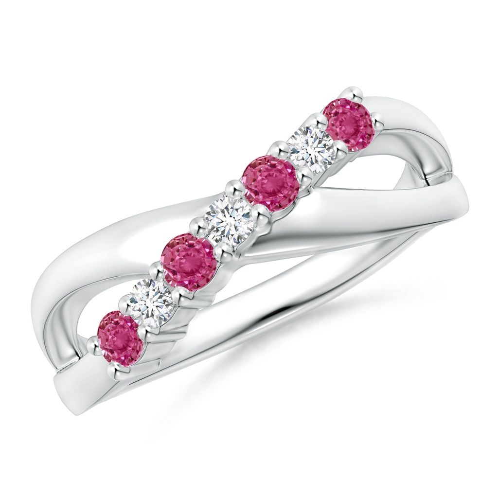 2.5mm AAAA Round Pink Sapphire and Diamond Crossover Ring in White Gold 