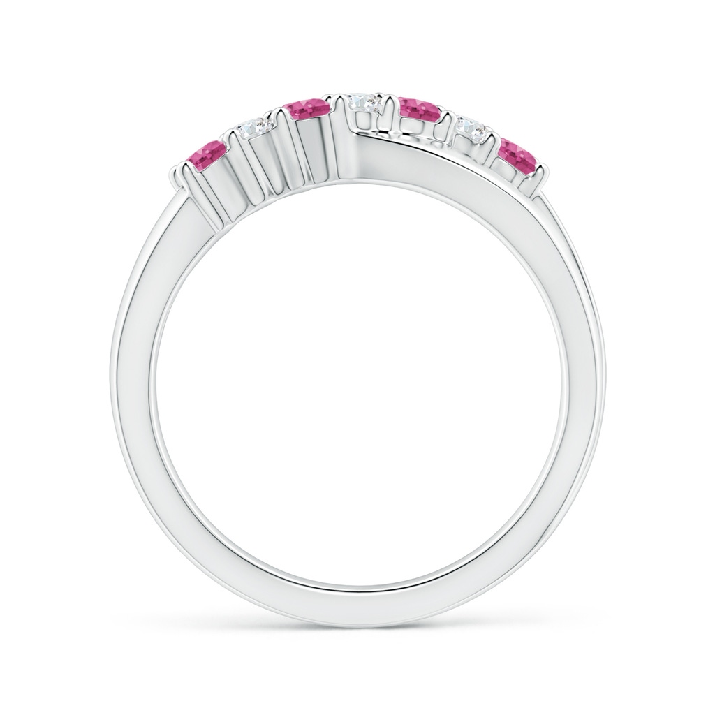 2.5mm AAAA Round Pink Sapphire and Diamond Crossover Ring in White Gold Side 1