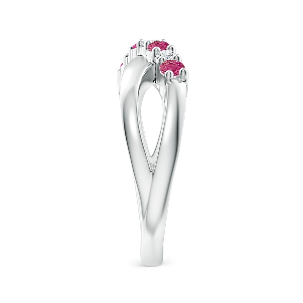 2.5mm AAAA Round Pink Sapphire and Diamond Crossover Ring in White Gold Side 2