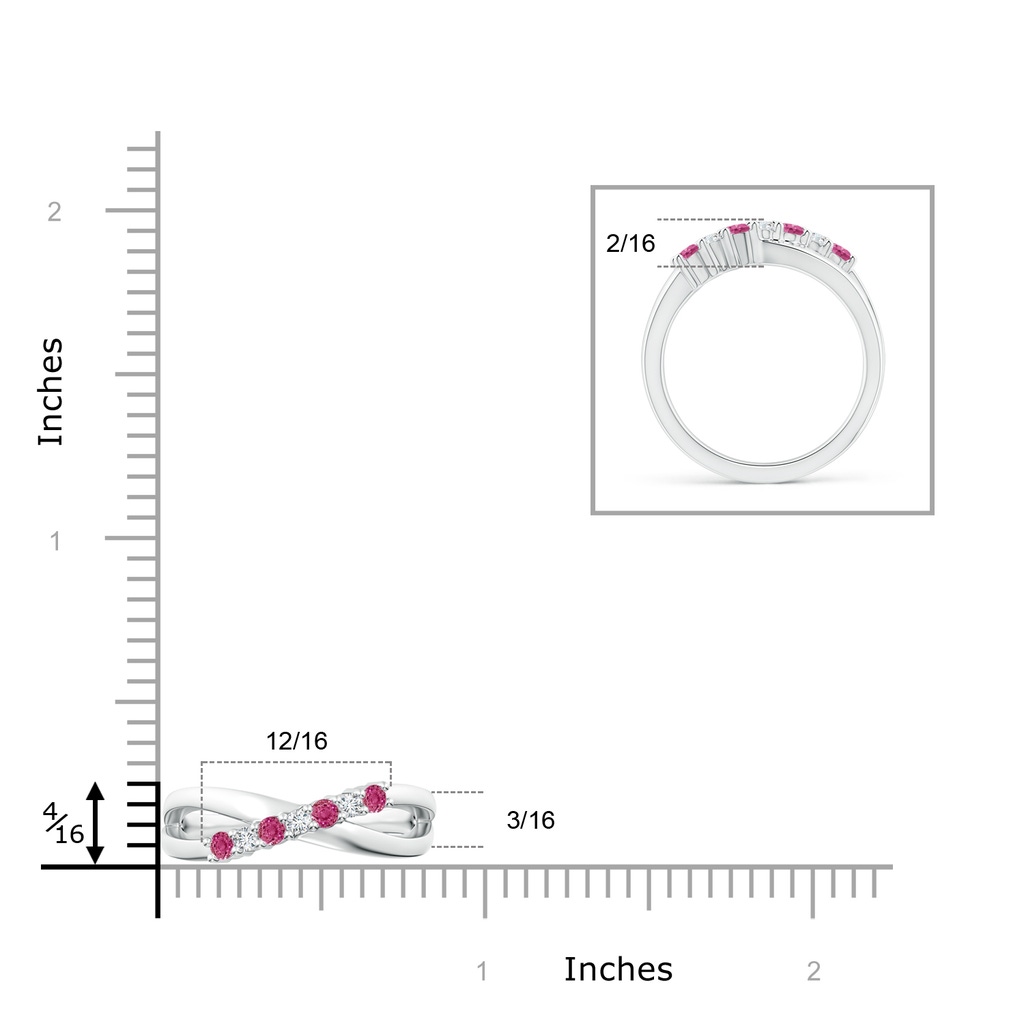 2.5mm AAAA Round Pink Sapphire and Diamond Crossover Ring in White Gold Ruler