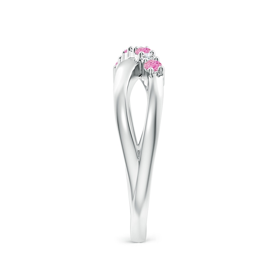 2mm A Round Pink Sapphire and Diamond Crossover Ring in White Gold side 2