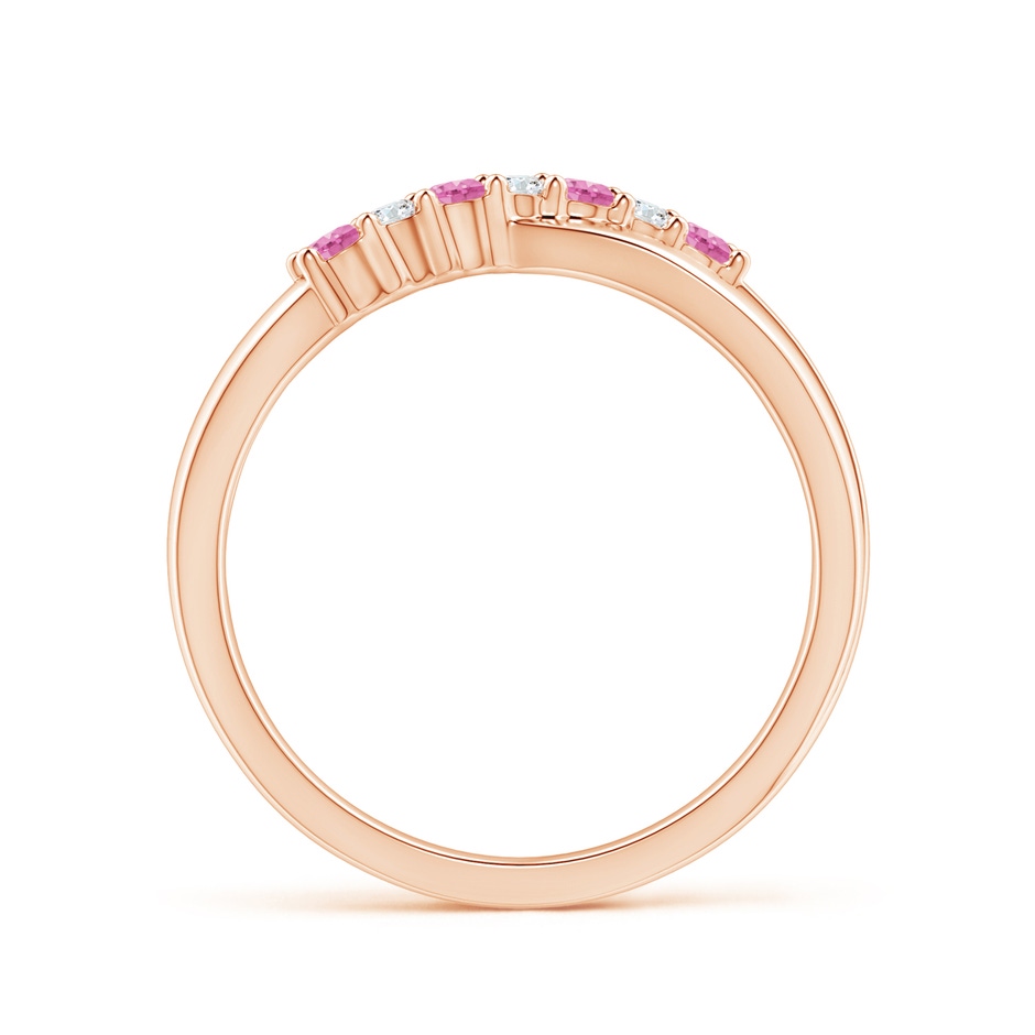 2mm AA Round Pink Sapphire and Diamond Crossover Ring in Rose Gold side 1