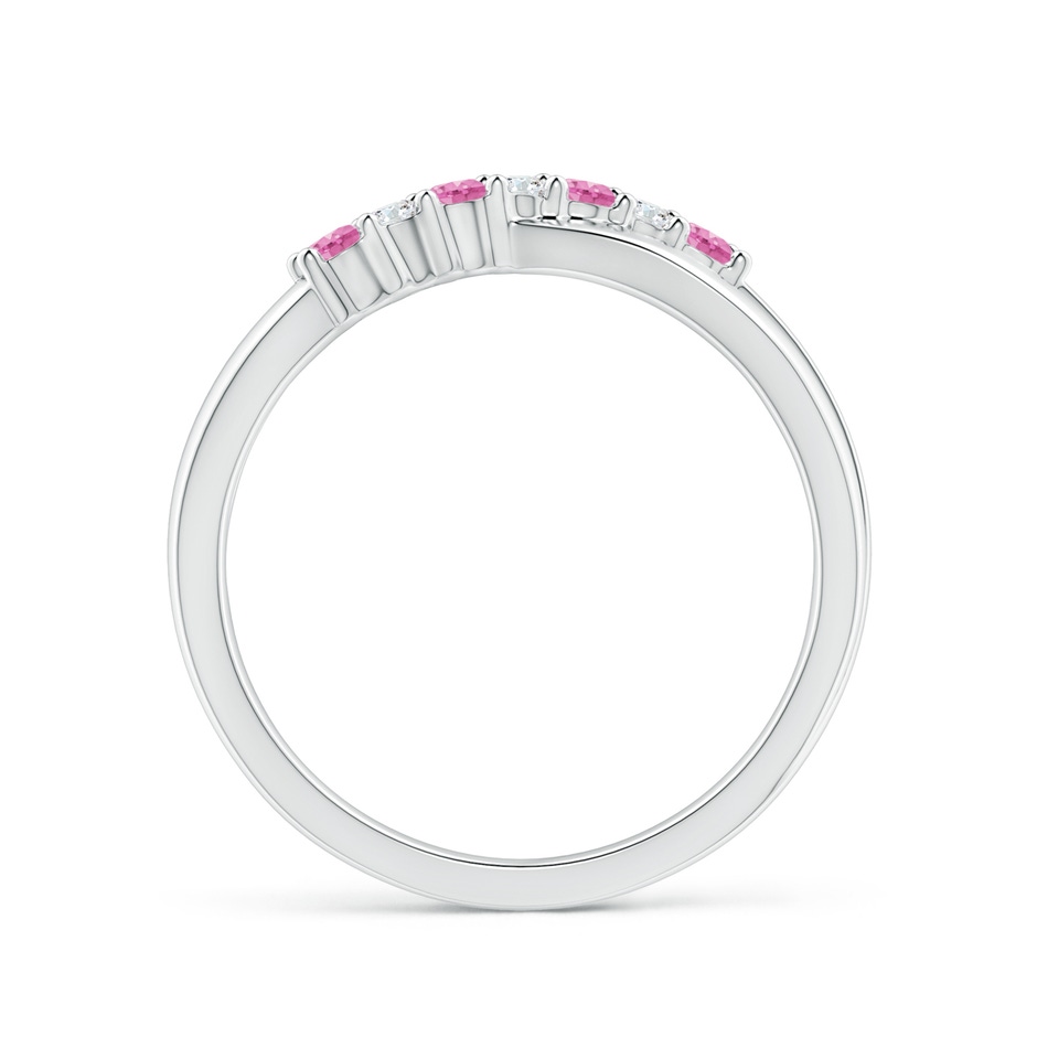 2mm AA Round Pink Sapphire and Diamond Crossover Ring in White Gold side 1