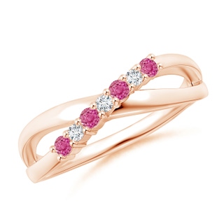 2mm AAA Round Pink Sapphire and Diamond Crossover Ring in 9K Rose Gold