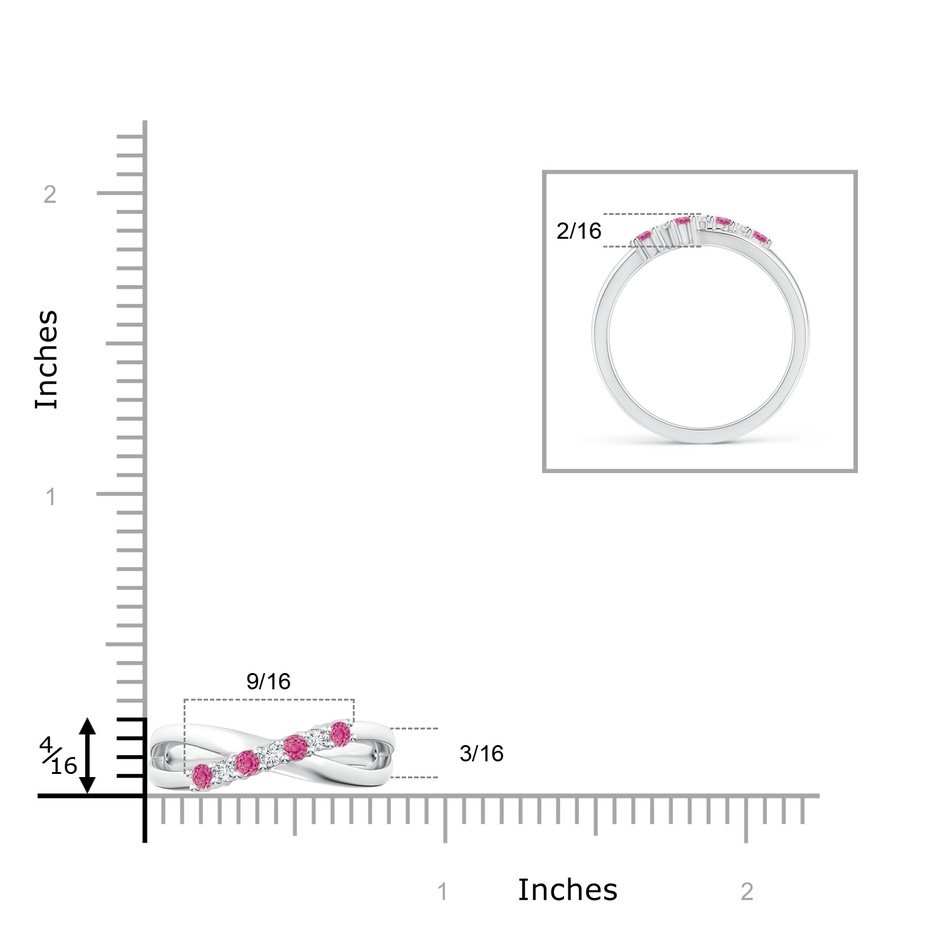 2mm AAA Round Pink Sapphire and Diamond Crossover Ring in P950 Platinum ruler