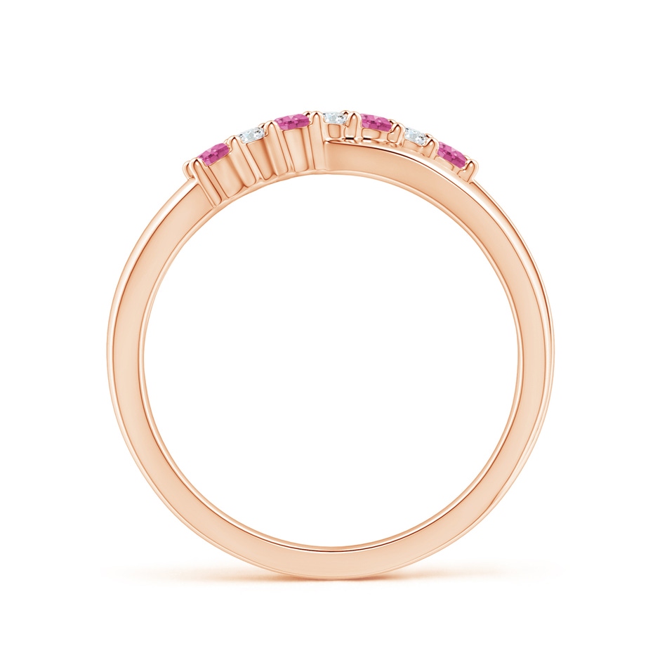 2mm AAA Round Pink Sapphire and Diamond Crossover Ring in Rose Gold side 1