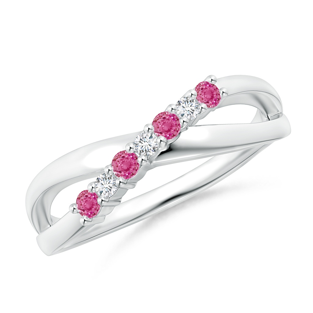 2mm AAA Round Pink Sapphire and Diamond Crossover Ring in White Gold