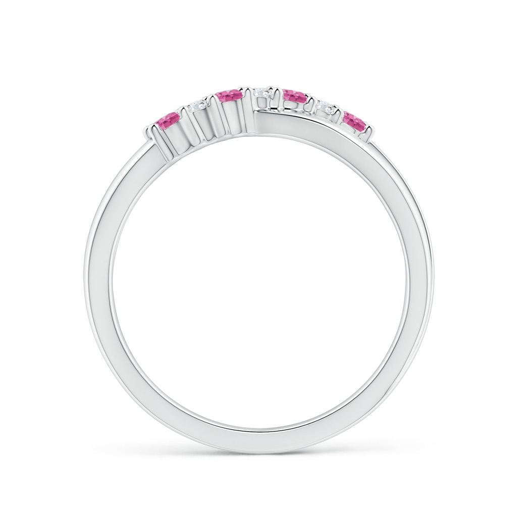 2mm AAA Round Pink Sapphire and Diamond Crossover Ring in White Gold Side 1