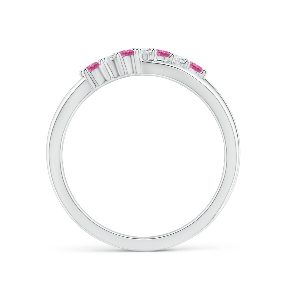 2mm AAA Round Pink Sapphire and Diamond Crossover Ring in White Gold side 1