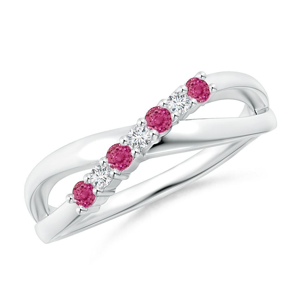 2mm AAAA Round Pink Sapphire and Diamond Crossover Ring in P950 Platinum