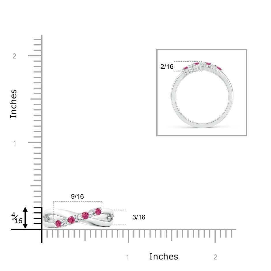 2mm AAAA Round Pink Sapphire and Diamond Crossover Ring in P950 Platinum ruler