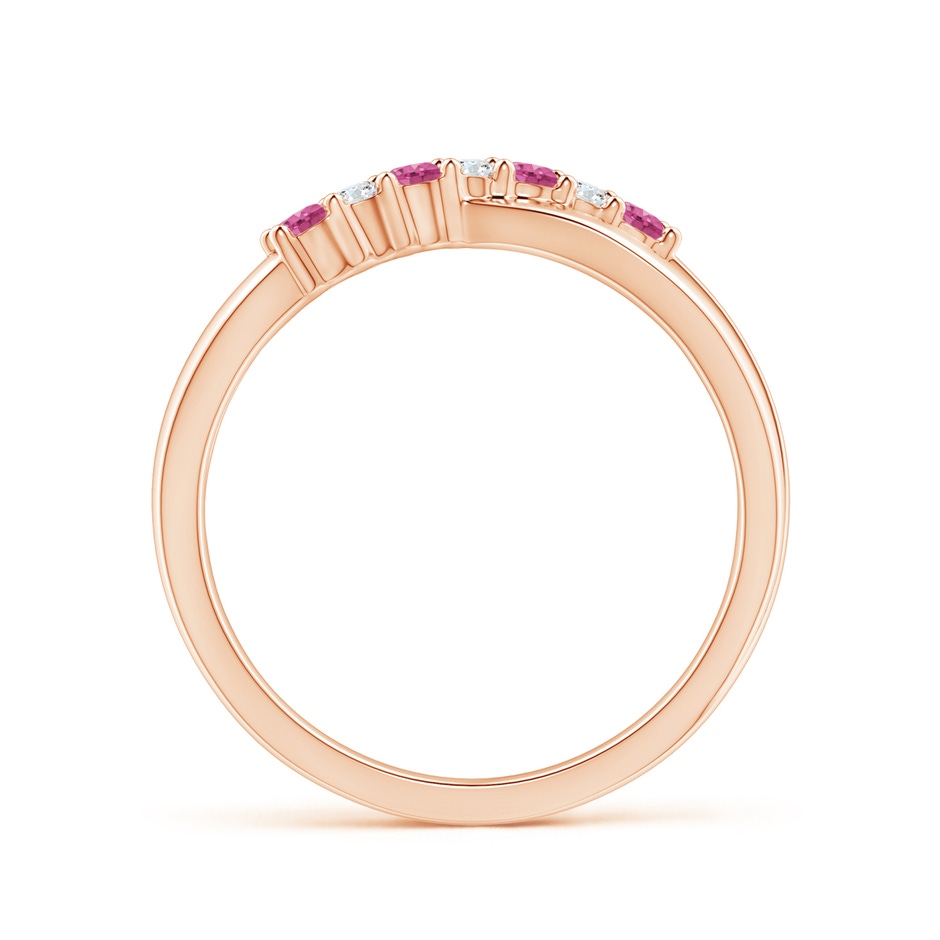 2mm AAAA Round Pink Sapphire and Diamond Crossover Ring in Rose Gold side 1