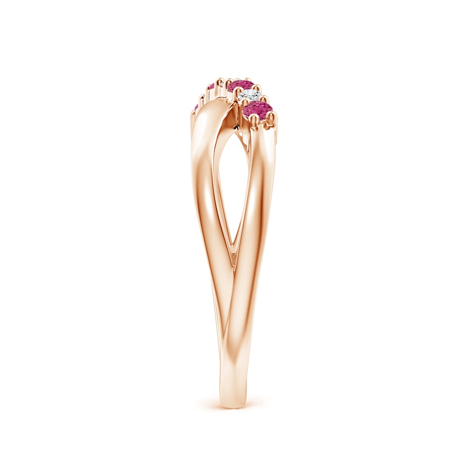 2mm AAAA Round Pink Sapphire and Diamond Crossover Ring in Rose Gold side 2