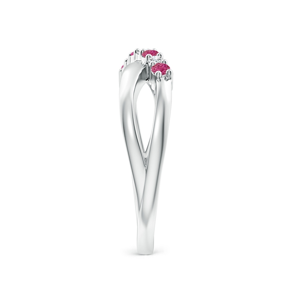 2mm AAAA Round Pink Sapphire and Diamond Crossover Ring in White Gold side 2