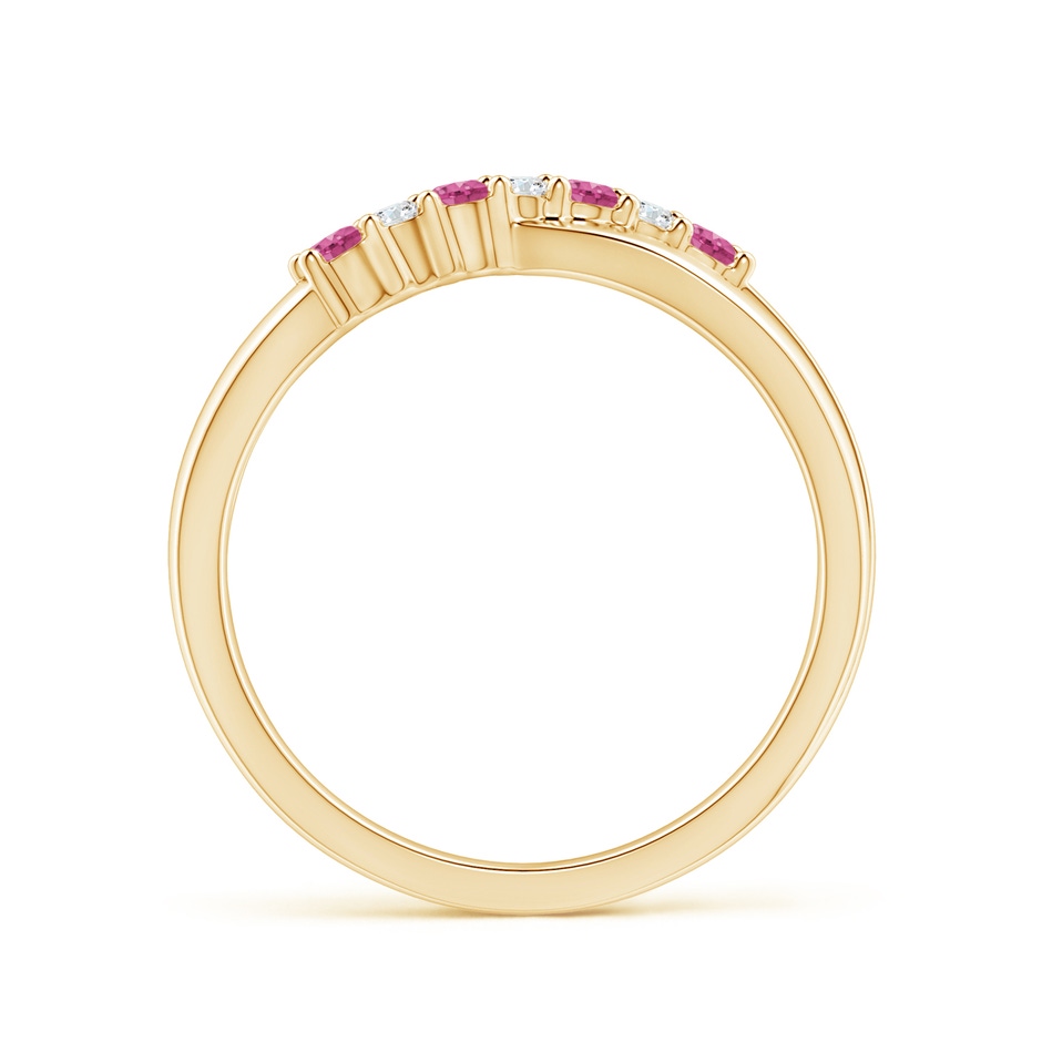 2mm AAAA Round Pink Sapphire and Diamond Crossover Ring in Yellow Gold side 1