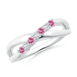 2mm AAA Round Pink Tourmaline and Diamond Crossover Ring in White Gold