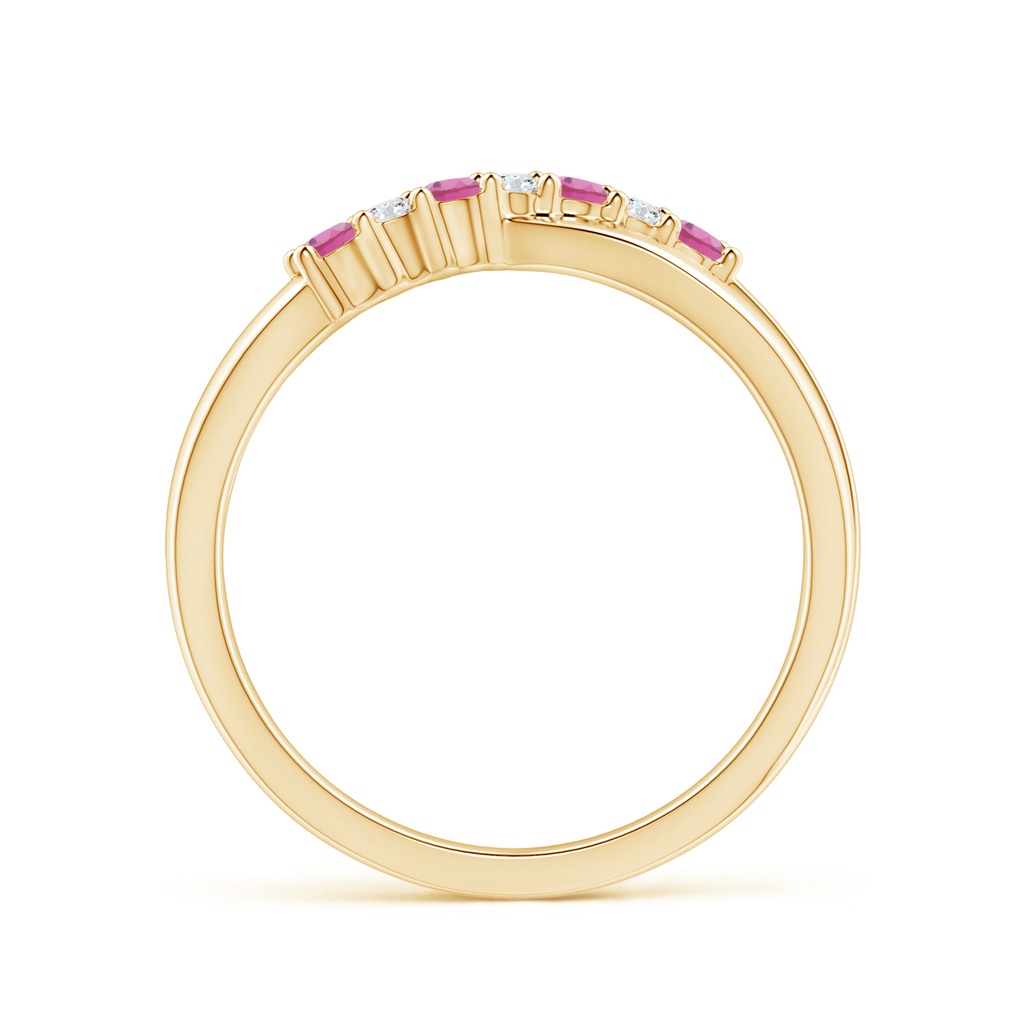 2mm AAA Round Pink Tourmaline and Diamond Crossover Ring in Yellow Gold Side 1