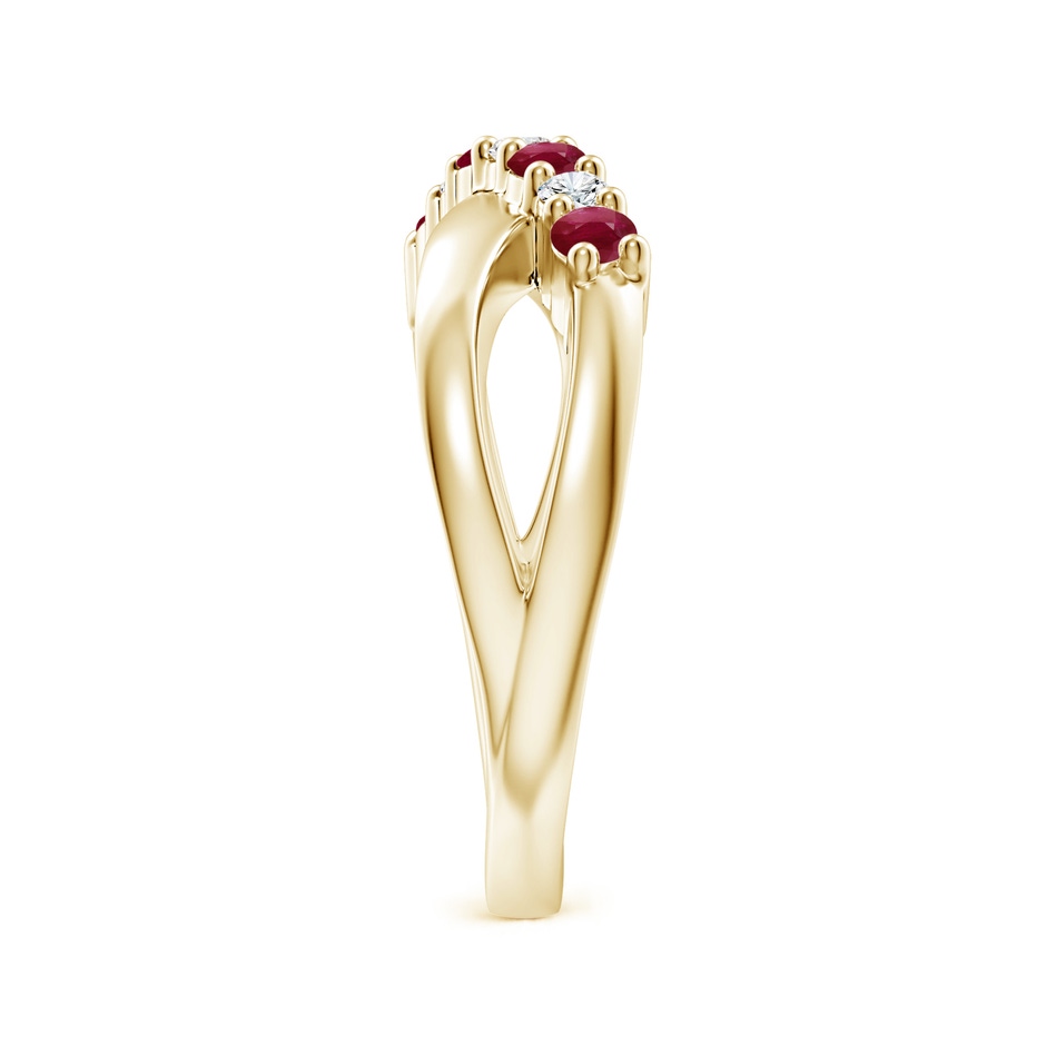 2.5mm A Round Ruby and Diamond Crossover Ring in Yellow Gold side 299