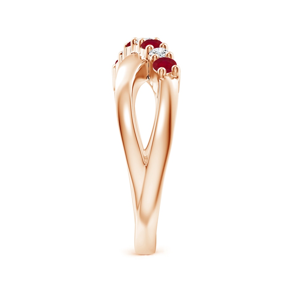 2.5mm AA Round Ruby and Diamond Crossover Ring in Rose Gold side 299