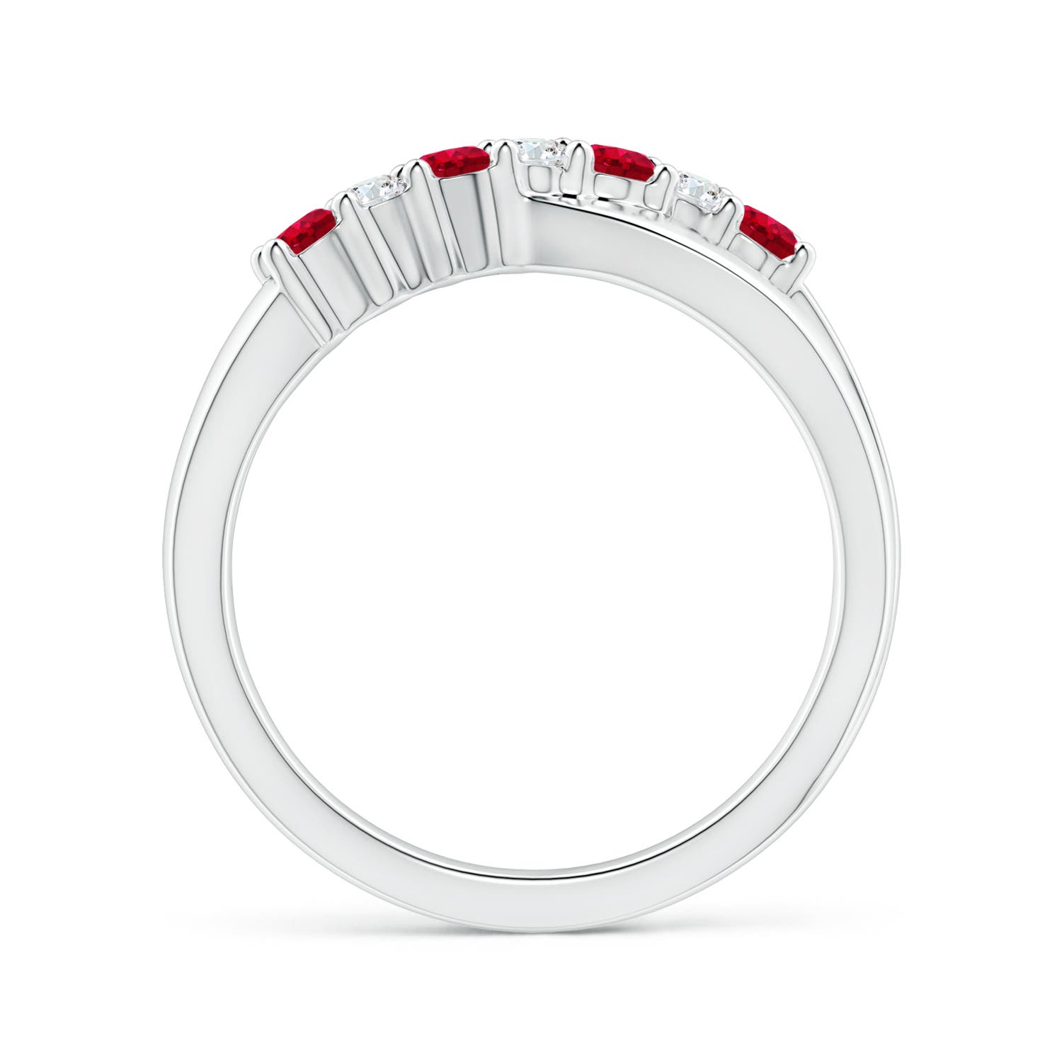 2.5mm AAA Round Ruby and Diamond Crossover Ring in 18K White Gold