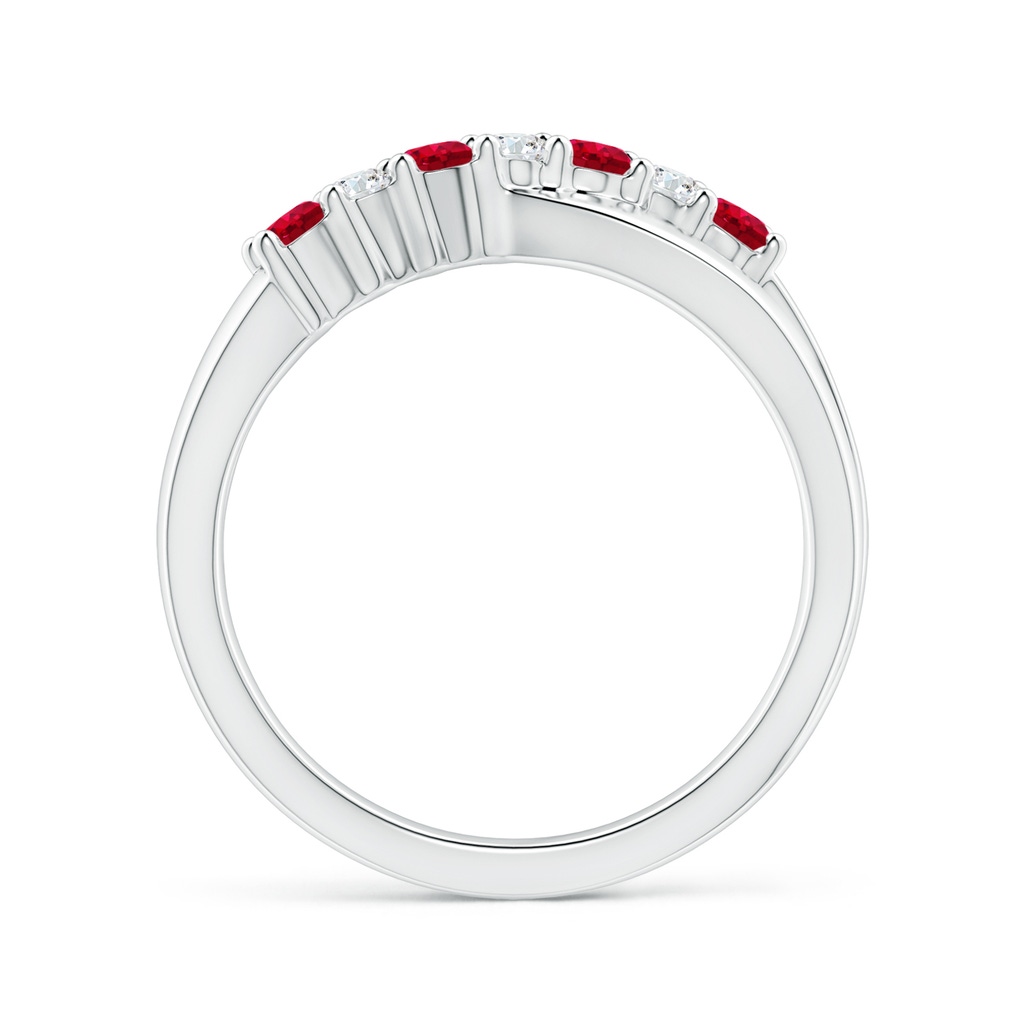 2.5mm AAA Round Ruby and Diamond Crossover Ring in White Gold - side 199