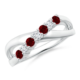 2.5mm AAAA Round Ruby and Diamond Crossover Ring in P950 Platinum