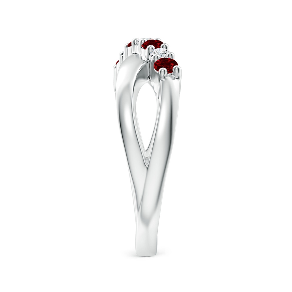 2.5mm AAAA Round Ruby and Diamond Crossover Ring in P950 Platinum Side-2