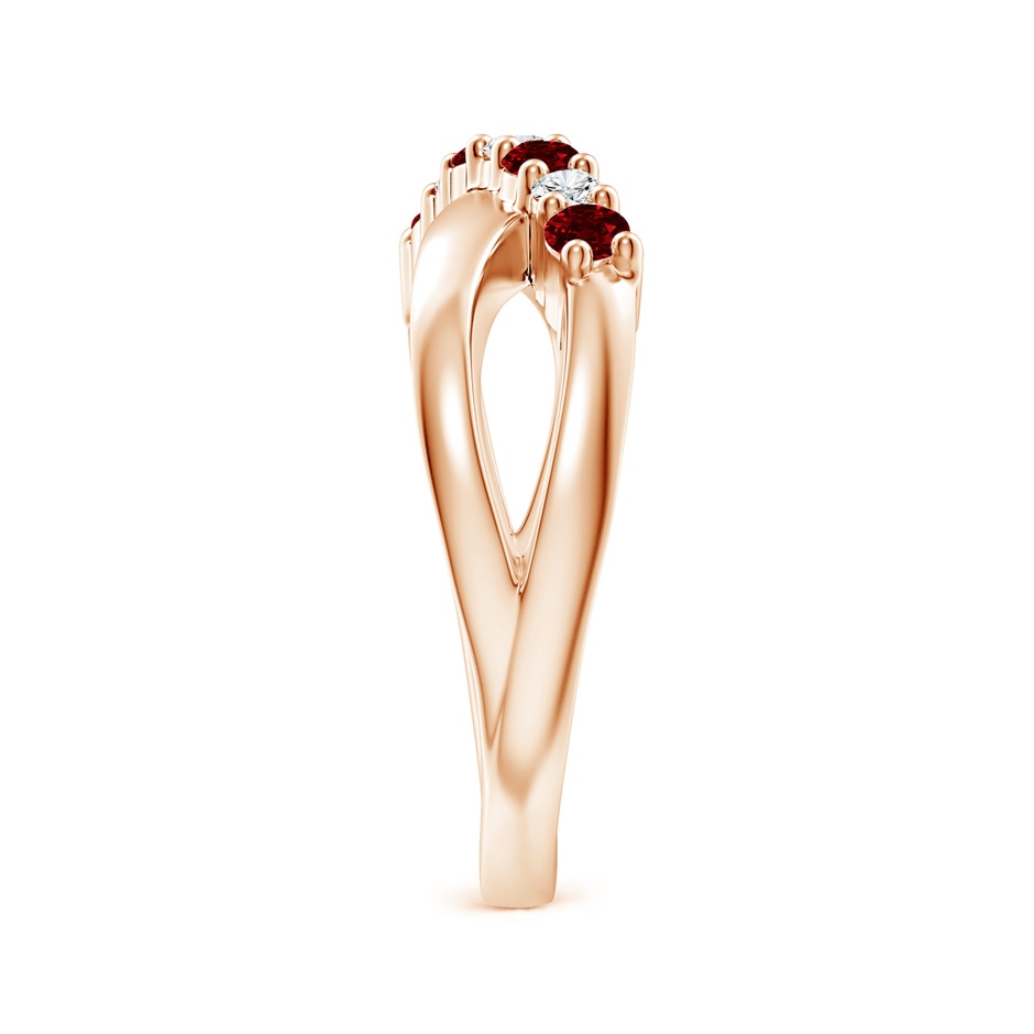 2.5mm AAAA Round Ruby and Diamond Crossover Ring in Rose Gold side 299