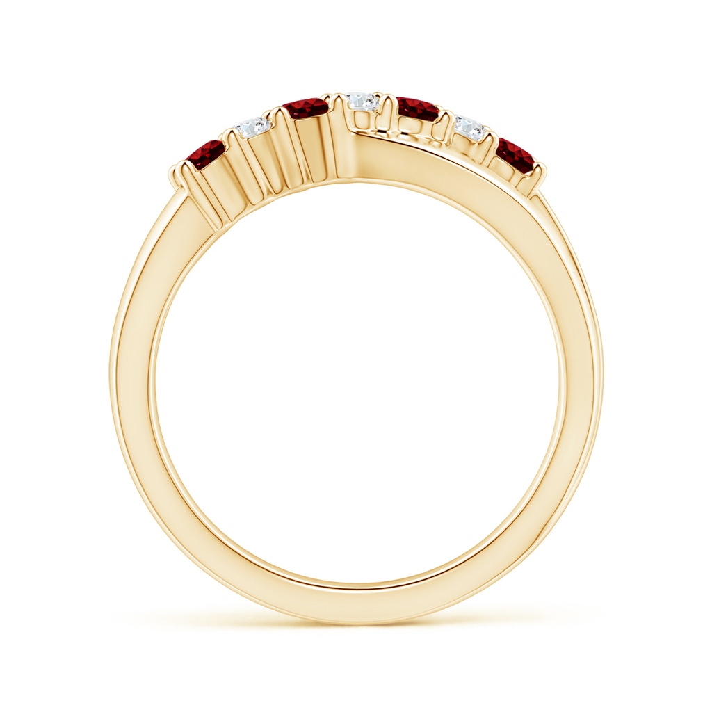 2.5mm AAAA Round Ruby and Diamond Crossover Ring in Yellow Gold - side 199