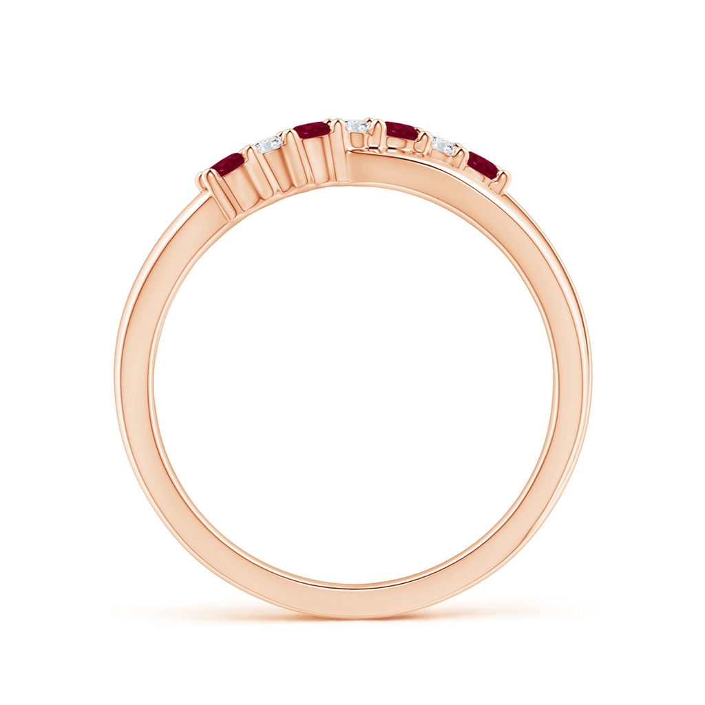 2mm A Round Ruby and Diamond Crossover Ring in Rose Gold Side-1