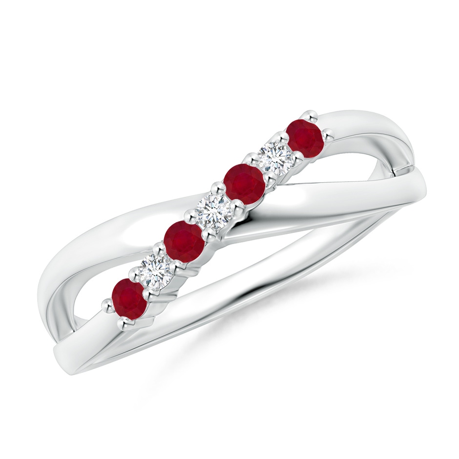 2mm AA Round Ruby and Diamond Crossover Ring in P950 Platinum 