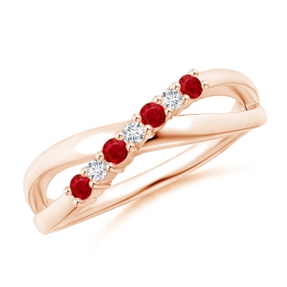 2mm AAA Round Ruby and Diamond Crossover Ring in Rose Gold